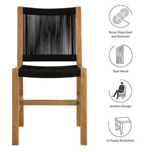 Modway Furniture Vienna Outdoor Teak Dining Chairs Set of 2 - Stylish Armless Design for Modern Patio Comfort Natural Black EEI-6805-NAT-BLK