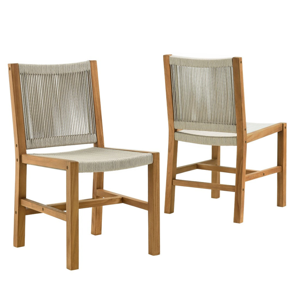 Modway Furniture Vienna Outdoor Teak Dining Chairs Set of 2 - Stylish Armless Design for Modern Patio Comfort Natural Natural EEI-6805-NAT-NAT