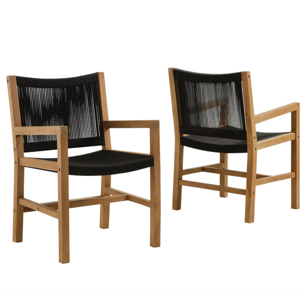 Modway Furniture Vienna Outdoor Patio Teak Dining Armchairs Set of 2 - Elegant, Durable Comfort for Your Outdoor Space Natural Black EEI-6806-NAT-BLK