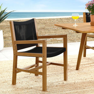 Modway Furniture Vienna Outdoor Patio Teak Dining Armchairs Set of 2 - Elegant, Durable Comfort for Your Outdoor Space Natural Black EEI-6806-NAT-BLK