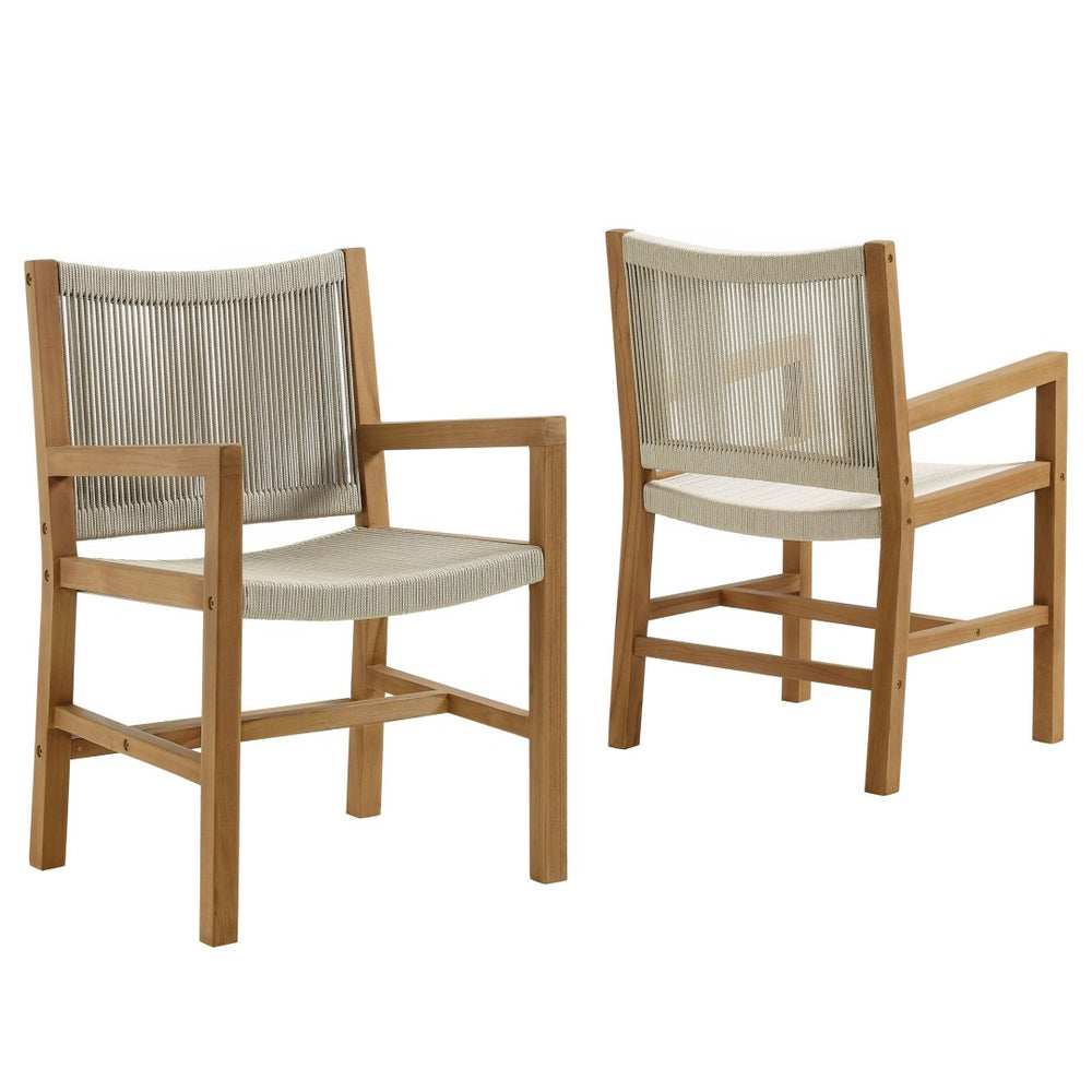 Modway Furniture Vienna Outdoor Patio Teak Dining Armchairs Set of 2 - Elegant, Durable Comfort for Your Outdoor Space Natural Natural EEI-6806-NAT-NAT