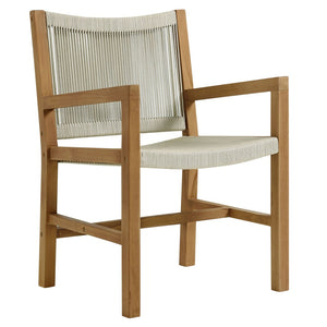 Modway Furniture Vienna 3-Piece Outdoor Patio Teak and Rope Armchairs with Versatile Folding Side Table for Comfort Natural Natural EEI-6936-NAT-NAT