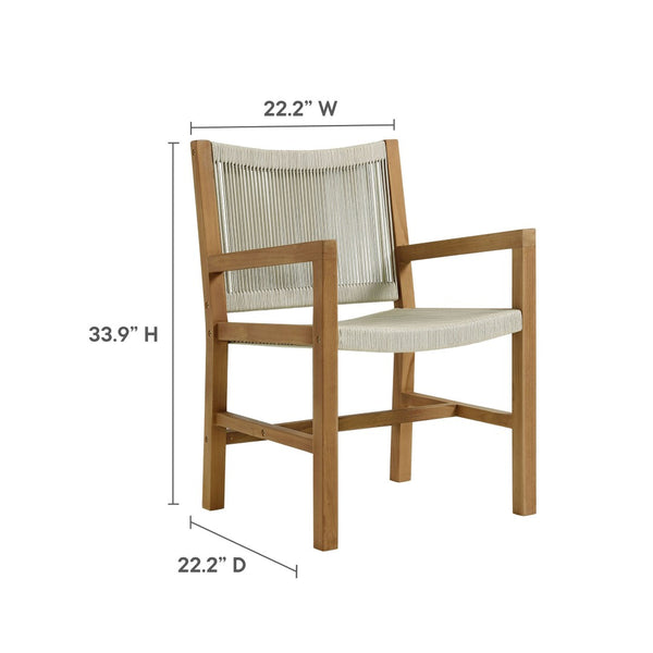 Modway Furniture Vienna Outdoor Patio Teak Dining Armchairs Set of 2 - Elegant, Durable Comfort for Your Outdoor Space Natural Natural EEI-6806-NAT-NAT