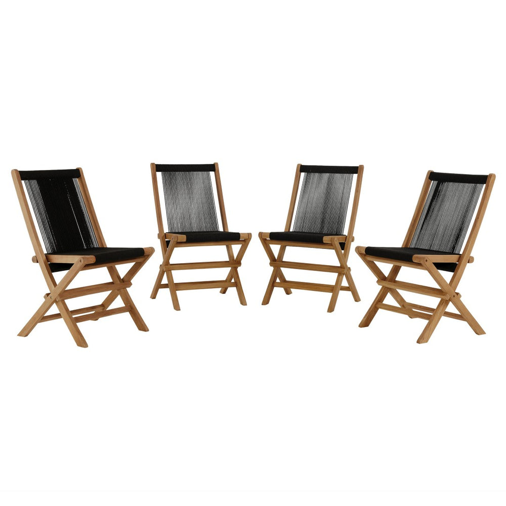 Modway Furniture Vienna Outdoor Folding Chairs Set of 4 - Teak & Rope Design for Stylish and Comfortable Dining Natural Black EEI-6807-NAT-BLK