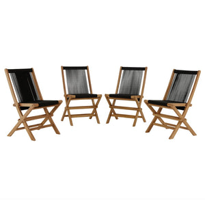 Modway Furniture Vienna Outdoor Folding Chairs Set of 4 - Teak & Rope Design for Stylish and Comfortable Dining Natural Black EEI-6807-NAT-BLK