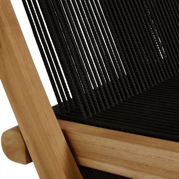 Modway Furniture Vienna Outdoor Folding Chairs Set of 4 - Teak & Rope Design for Stylish and Comfortable Dining Natural Black EEI-6807-NAT-BLK