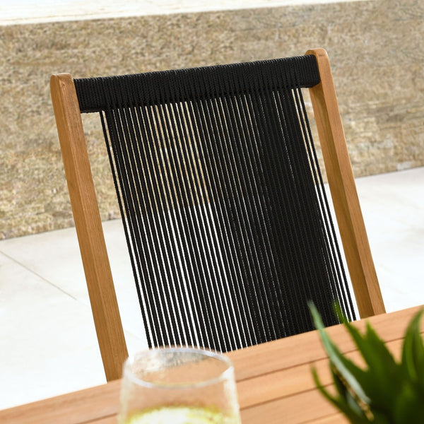 Modway Furniture Vienna Outdoor Folding Chairs Set of 4 - Teak & Rope Design for Stylish and Comfortable Dining Natural Black EEI-6807-NAT-BLK