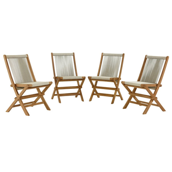 Modway Furniture Vienna Outdoor Folding Chairs Set of 4 - Teak & Rope Design for Stylish and Comfortable Dining Natural Natural EEI-6807-NAT-NAT
