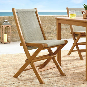 Modway Furniture Vienna Outdoor Folding Chairs Set of 4 - Teak & Rope Design for Stylish and Comfortable Dining Natural Natural EEI-6807-NAT-NAT
