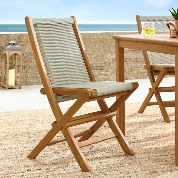 Modway Furniture Vienna Outdoor Folding Chairs Set of 4 - Teak & Rope Design for Stylish and Comfortable Dining Natural Natural EEI-6807-NAT-NAT
