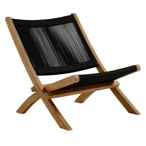 Modway Furniture Vienna Outdoor Folding Teak and Rope Accent Lounge Chair – Stylish, Durable, No Assembly Required Natural Black EEI-6808-NAT-BLK