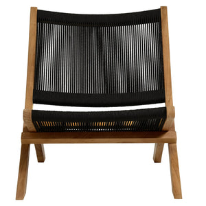 Modway Furniture Vienna Outdoor Folding Teak and Rope Accent Lounge Chair – Stylish, Durable, No Assembly Required Natural Black EEI-6808-NAT-BLK
