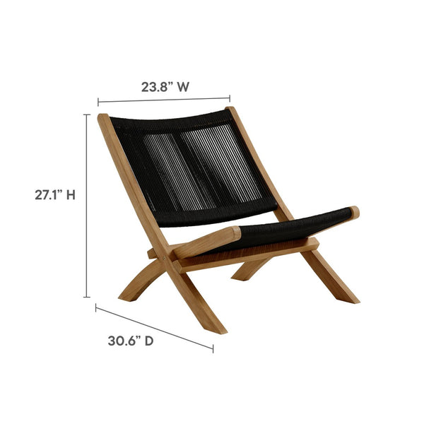 Modway Furniture Vienna Outdoor Folding Teak and Rope Accent Lounge Chair – Stylish, Durable, No Assembly Required Natural Black EEI-6808-NAT-BLK