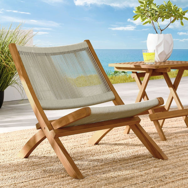 Modway Furniture Vienna Outdoor Folding Teak and Rope Accent Lounge Chair – Stylish, Durable, No Assembly Required Natural Natural EEI-6808-NAT-NAT