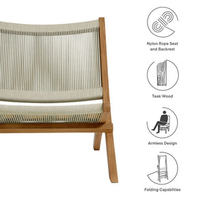 Modway Furniture Vienna Outdoor Folding Teak and Rope Accent Lounge Chair – Stylish, Durable, No Assembly Required Natural Natural EEI-6808-NAT-NAT
