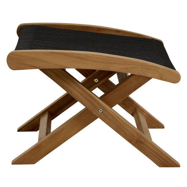 Modway Furniture Vienna Outdoor Patio Folding Ottoman - Stylish Teak and Rope Design for Relaxation and Versatility Natural Black EEI-6809-NAT-BLK