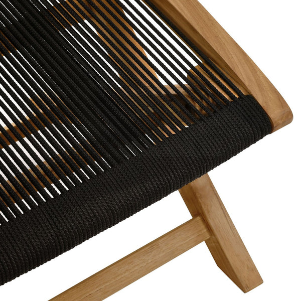 Modway Furniture Vienna Outdoor Patio Folding Ottoman - Stylish Teak and Rope Design for Relaxation and Versatility Natural Black EEI-6809-NAT-BLK