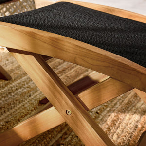 Modway Furniture Vienna Outdoor Patio Folding Ottoman - Stylish Teak and Rope Design for Relaxation and Versatility Natural Black EEI-6809-NAT-BLK