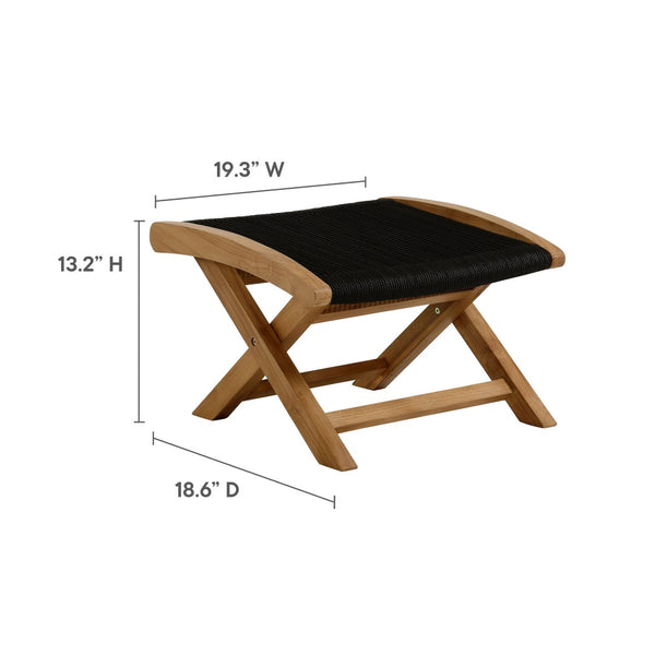 Modway Furniture Vienna Outdoor Patio Folding Ottoman - Stylish Teak and Rope Design for Relaxation and Versatility Natural Black EEI-6809-NAT-BLK