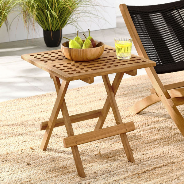 Modway Furniture Vienna Folding Teak Wood Side Table – Stylish, Weather-Resistant, Space-Saving Design for Outdoor Bliss EEI-6810-NAT