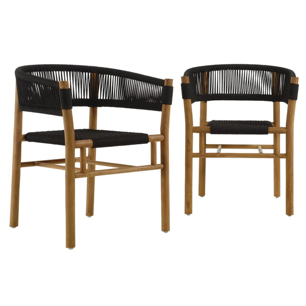 Modway Furniture Vienna Outdoor Patio Curved-Back Dining Armchairs Set of 2 by Modway - Durable Teak & Rope Design Natural Black EEI-6811-NAT-BLK