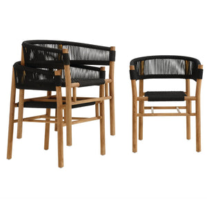 Modway Furniture Vienna Outdoor Patio Curved-Back Dining Armchairs Set of 2 by Modway - Durable Teak & Rope Design Natural Black EEI-6811-NAT-BLK