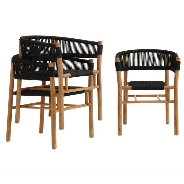 Modway Furniture Vienna Outdoor Patio Curved-Back Dining Armchairs Set of 2 by Modway - Durable Teak & Rope Design Natural Black EEI-6811-NAT-BLK