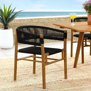 Modway Furniture Vienna Outdoor Patio Curved-Back Dining Armchairs Set of 2 by Modway - Durable Teak & Rope Design Natural Black EEI-6811-NAT-BLK