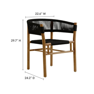 Modway Furniture Vienna Outdoor Patio Curved-Back Dining Armchairs Set of 2 by Modway - Durable Teak & Rope Design Natural Black EEI-6811-NAT-BLK