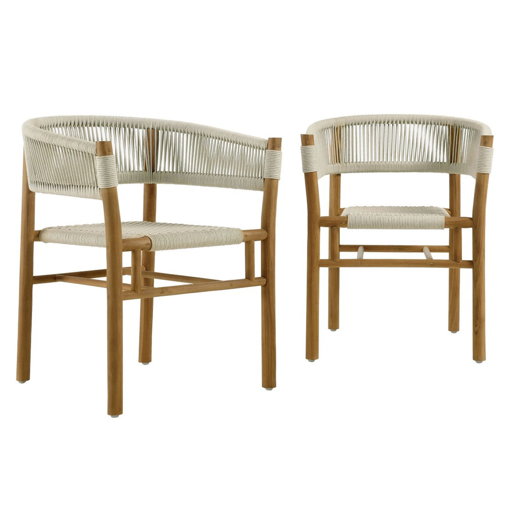 Modway Furniture Vienna Outdoor Patio Curved-Back Dining Armchairs Set of 2 by Modway - Durable Teak & Rope Design Natural Natural EEI-6811-NAT-NAT