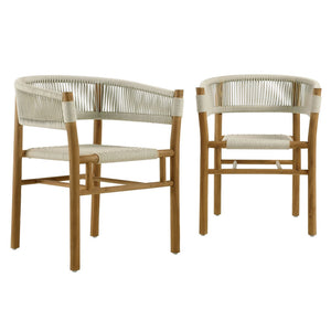 Modway Furniture Vienna Outdoor Patio Curved-Back Dining Armchairs Set of 2 by Modway - Durable Teak & Rope Design Natural Natural EEI-6811-NAT-NAT