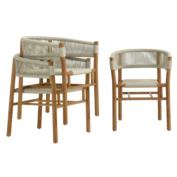 Modway Furniture Vienna Outdoor Patio Curved-Back Dining Armchairs Set of 2 by Modway - Durable Teak & Rope Design Natural Natural EEI-6811-NAT-NAT