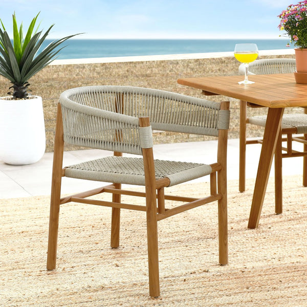 Modway Furniture Vienna Outdoor Patio Curved-Back Dining Armchairs Set of 2 by Modway - Durable Teak & Rope Design Natural Natural EEI-6811-NAT-NAT