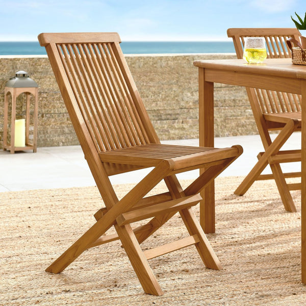 Modway Furniture Vienna Teak Wood Folding Dining Chairs Set of 4 - Weather-Resistant, No Assembly, Modern Comfort EEI-6812-NAT