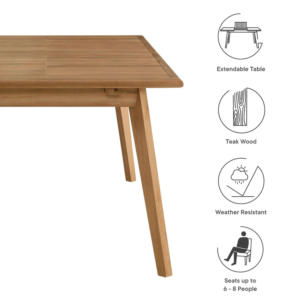 Modway Furniture Vienna Outdoor Teak Wood Extendable Dining Table - Perfect for Gatherings, Durable & Stylish EEI-6813-NAT
