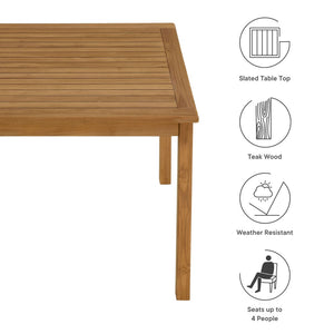 Modway Furniture Vienna 34" Square Teak Wood Outdoor Dining Table - Stylish, Weather-Resistant, Perfect for 4 People EEI-6814-NAT
