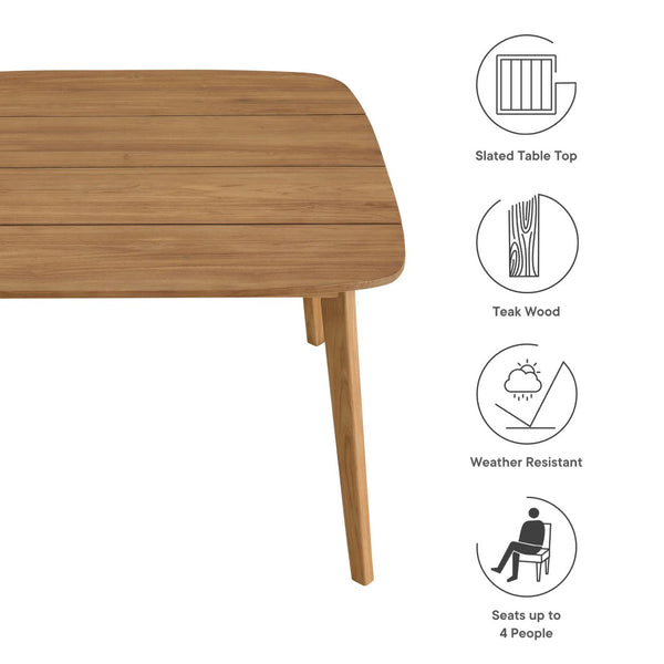 Modway Furniture Vienna 46" Square Teak Wood Outdoor Dining Table - Weather-Resistant, Stylish & Perfect for 4! EEI-6815-NAT