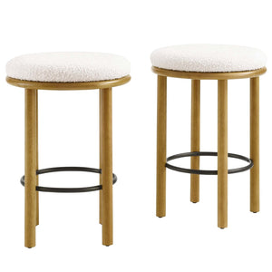 Modway Furniture Fable Boucle Fabric Counter Stools Set of 2 - Plush Comfort, Durable Design, Stylish Backless Seating Oak Ivory EEI-6818-OAK-IVO