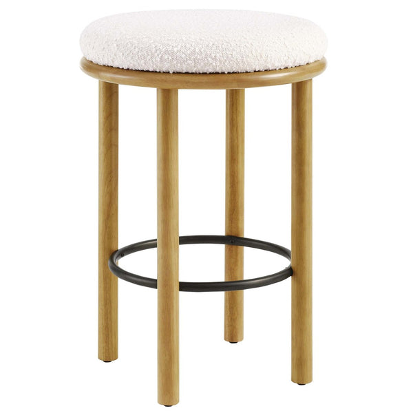 Modway Furniture Fable Boucle Fabric Counter Stools Set of 2 - Plush Comfort, Durable Design, Stylish Backless Seating Oak Ivory EEI-6818-OAK-IVO