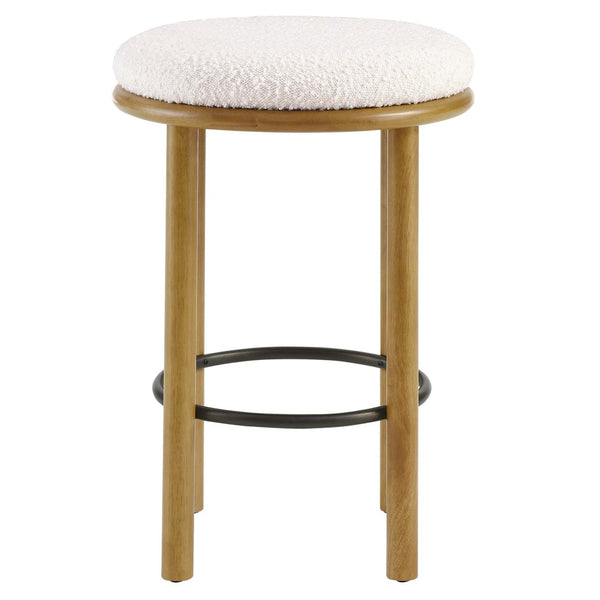 Modway Furniture Fable Boucle Fabric Counter Stools Set of 2 - Plush Comfort, Durable Design, Stylish Backless Seating Oak Ivory EEI-6818-OAK-IVO