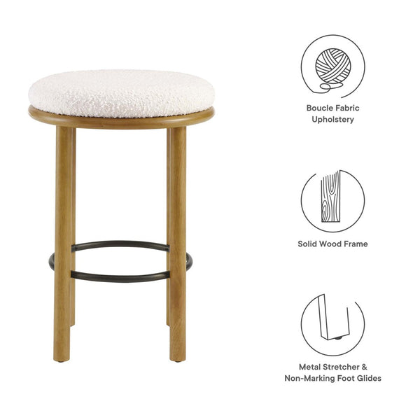 Modway Furniture Fable Boucle Fabric Counter Stools Set of 2 - Plush Comfort, Durable Design, Stylish Backless Seating Oak Ivory EEI-6818-OAK-IVO