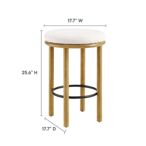 Modway Furniture Fable Boucle Fabric Counter Stools Set of 2 - Plush Comfort, Durable Design, Stylish Backless Seating Oak Ivory EEI-6818-OAK-IVO