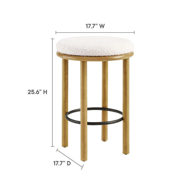 Modway Furniture Fable Boucle Fabric Counter Stools Set of 2 - Plush Comfort, Durable Design, Stylish Backless Seating Oak Ivory EEI-6818-OAK-IVO