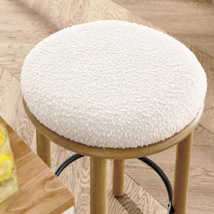 Modway Furniture Fable Boucle Fabric Counter Stools Set of 2 - Plush Comfort, Durable Design, Stylish Backless Seating Oak Ivory EEI-6818-OAK-IVO