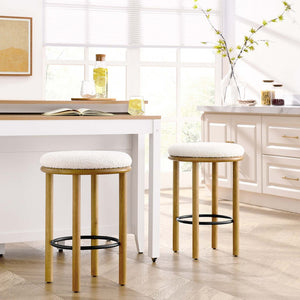 Modway Furniture Fable Boucle Fabric Counter Stools Set of 2 - Plush Comfort, Durable Design, Stylish Backless Seating Oak Ivory EEI-6818-OAK-IVO