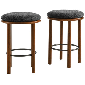 Modway Furniture Fable Boucle Fabric Counter Stools Set of 2 - Plush Comfort, Durable Design, Stylish Backless Seating Walnut Charcoal EEI-6818-WAL-CHA