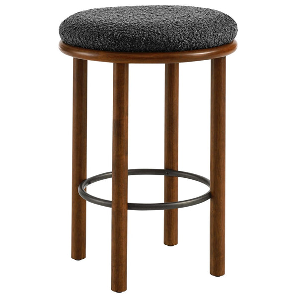 Modway Furniture Fable Boucle Fabric Counter Stools Set of 2 - Plush Comfort, Durable Design, Stylish Backless Seating Walnut Charcoal EEI-6818-WAL-CHA