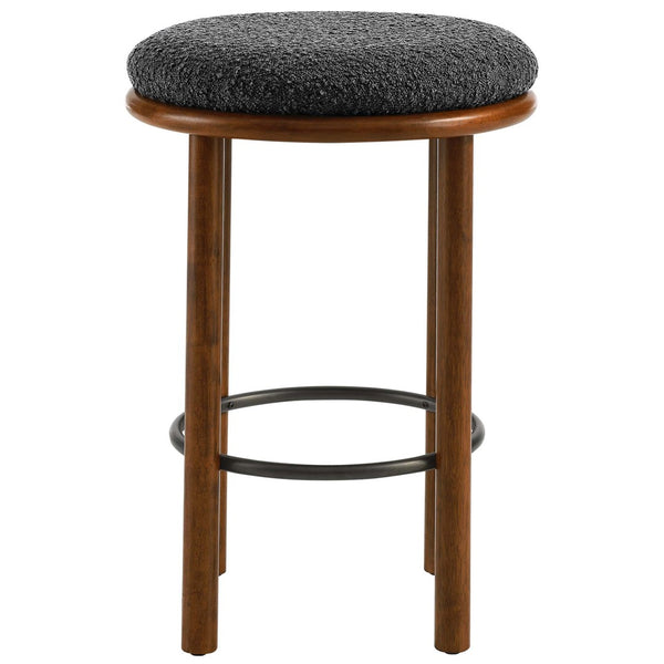 Modway Furniture Fable Boucle Fabric Counter Stools Set of 2 - Plush Comfort, Durable Design, Stylish Backless Seating Walnut Charcoal EEI-6818-WAL-CHA