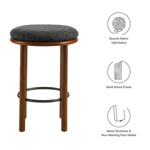 Modway Furniture Fable Boucle Fabric Counter Stools Set of 2 - Plush Comfort, Durable Design, Stylish Backless Seating Walnut Charcoal EEI-6818-WAL-CHA