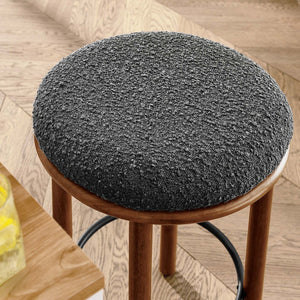 Modway Furniture Fable Boucle Fabric Counter Stools Set of 2 - Plush Comfort, Durable Design, Stylish Backless Seating Walnut Charcoal EEI-6818-WAL-CHA